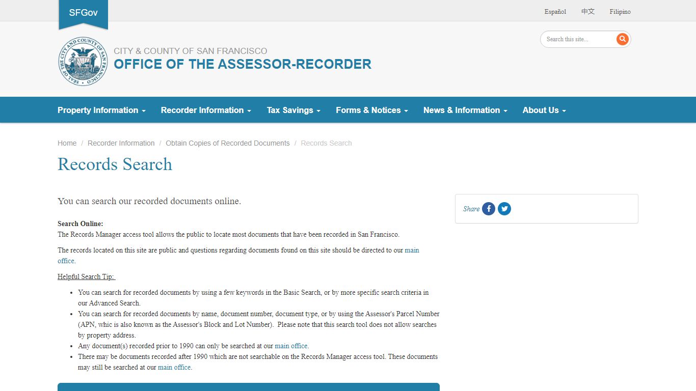 Records Search | CCSF Office of Assessor-Recorder