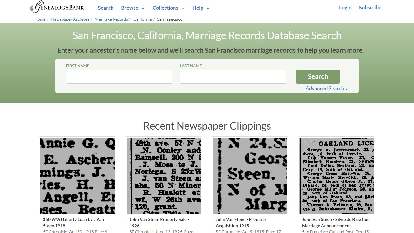 San Francisco, California, Marriage Records Online Search