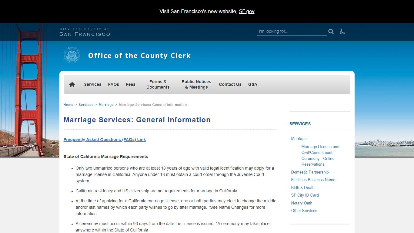 Marriage Services: General Information - San Francisco