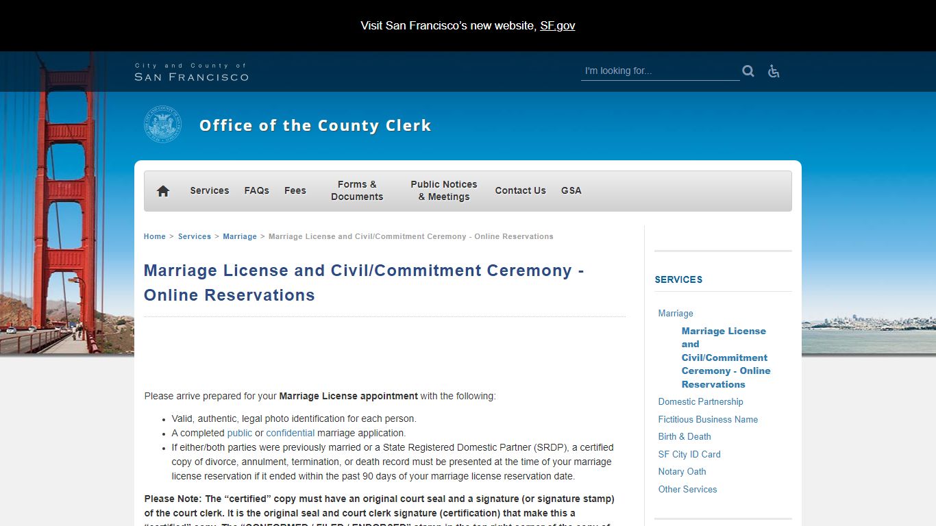 Marriage License and Civil/Commitment Ceremony - San Francisco